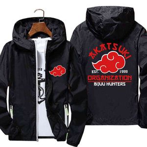 Anime Akatsuki Тонкий светоотражающий солнцезащитный крем Windbreaker кожное пальто молнии мужчины с капюшоном куртка велоспорт кемпинг пилот негабаритных 7xL Y1106