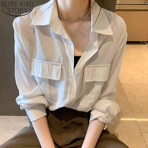 Fashion Office Lady White Female Plus Size Loose Shirt Women Autumn Long Sleeve Blouse Solid Clothes Blusas 12076 210417