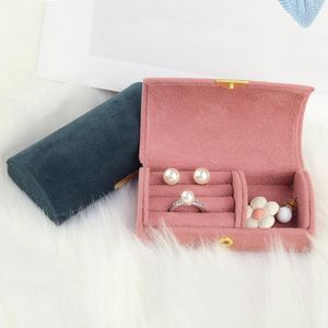 Jewelry Pouches, Bags VoltaBox 2021 Simple Japanese Style Travel Portable Arched Small Box Beaded Velvet Ring Earrings Storage