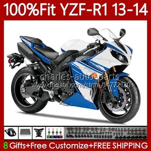 Blue branco 100% caber feiras de OEM para Yamaha YZF-R1 YZF R1 1000 cc yzfr1 13 14 moto carroçaria 94No.75 yzf r1 1000cc yzf1000 2013 2014 yzf-1000 2013-2014 corpo molde de injeção