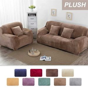 Velvet Plush Zagęszczona sofa Pokrowce na salon L Unastyczne narożnik Elastyczna Segmentowa Segmentowa Segmentowa kanapa Pokrywy z podłokietnikiem 211116