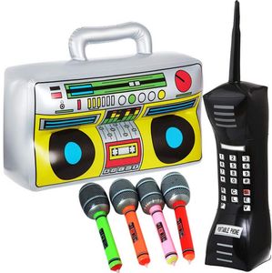 Decoração de festa Balões de folha infláveis Telefone Microfones Boom Box Rádio para suprimentos temáticos Rappers Hip Hop B-Boys Acessório de fantasia