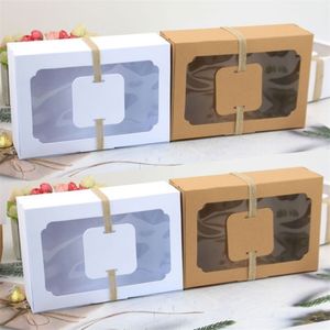 12pcs Kraft Paper Candy Box PVC Clear Window Favor Gift Box Cookies Treats Boxes Birthday Christmas Wedding Party Decoration 210724