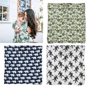 Cobertores Banhando Verde Folha Nascido Muslin Algodão Macio Bebê Cobertor Bedding Swaddle Wrap Bath Towel