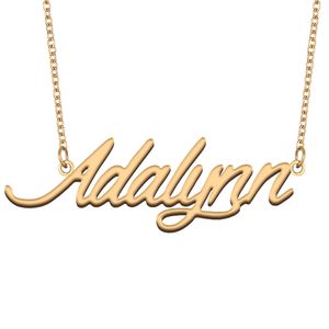 Colar com nome Adalynn com pingente de placa de identificação personalizado para mulheres, meninas, presente de aniversário, crianças, melhores amigos, joias banhadas a ouro 18k, aço inoxidável