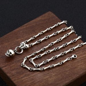 Łańcuchy FNJ 3mm Czaszka Wisiorek Naszyjnik 925 Silver 50 CM + 5 cm Oryginalny S925 Thai Women Men Bone Link Chain Punk Vintage