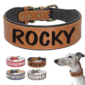 Customized Dog Collar Wide Leather Dog Collar Large Soft Padded Pet Dog Collars Perro For Medium Large Dogs XL 2XL Free Print 210729