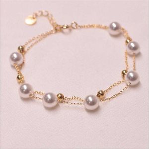 Imitation Pearl Chain Link Armband Dubbelskikt Armband med feminin Charm Mode Smycken Tillbehör Q0719