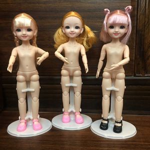 30cm Blue Eyes 1/6 BJD Doll With 3D Eyes Dress Up Cute Smile Doll Pink/golden Hair Female Nude Girl Toy Fashion Doll Gift 210714