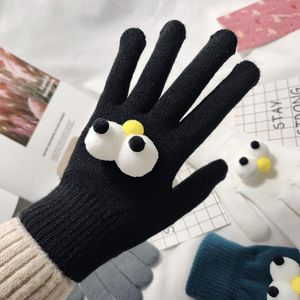 Lovely Winter Gloves Women Men Warm Stretch Knit Mittens Eyes Decoraiton Full Finger Guantes Female Crochet Luvas Thicken1