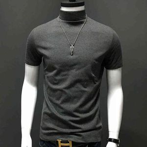 Turtleneck Men T Shirt Modal Koszulki Mężczyźni Solid Color Tshirt Dla Man Summer Casual Krótki Rękaw Bawełniane Topy G1229