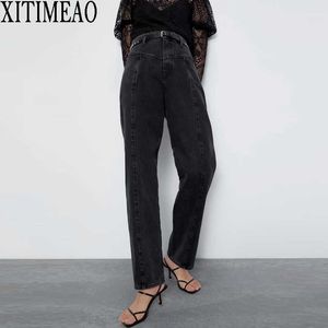 Jeans allentati a vita alta ZA per le donne Pantaloni diritti casual alla moda funzionano 210604