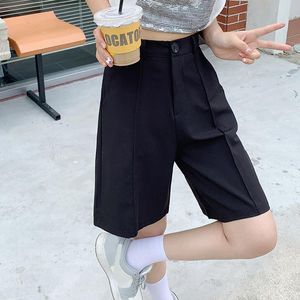 Women's Shorts Lucyever Summer Knee Length Black Women 2021 High Waist Button Office Ladies Korean Style Loose Short Pants Woman