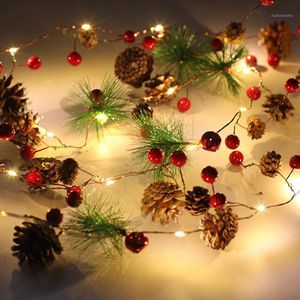 ライト付きガーランドクリスマスLEDストリングベルパインニードルコーンクリスマスリースツリー銅線Ye Party Decoration