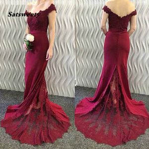 Burgundy Lace BrideMaid Платье Высокое Качество Off-Flege Русалка Длинное Платье Плита Плюс Размер