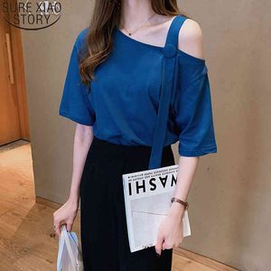 Mode sommar Kortärmad Kvinnor Chiffon Blouse Skew Collar Solid Casual Koreansk Loose Plus Storlek 4XL Ladies Toppar 9451 50 210417