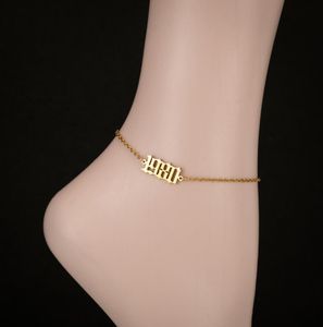 Anklets do ano do nascimento Pulseira de perna Jóias Personalizar Ouro de Aço Inoxidável Número Personalizado Anklet Presentes