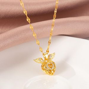 Pendant Necklaces Korean Style Geometry Hollow Heart Wing No Fade Stainless Steel Necklace For Women Fashion Gold Color Wedding Jewelry Fema