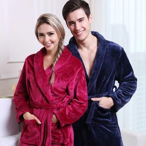 Men s Sleepwear On Sale Men Women Luxury Winter Bathrobe Mens Warm Silk Flannel Long Kimono Bath Robe Male Bathrobes Lovers Night Dressing G1
