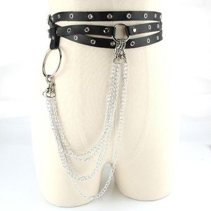 Unisex Punk Gothic Rock Harness Waist Metal Chain Female Leather Skirt Belts Body Bondage Hollow Belt Accessories For Lady