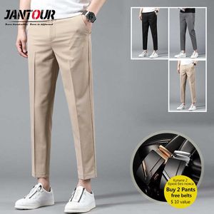 Märke Ankel-längdbyxor Män Högkvalitativ Straight Fit Mens Business Joggers Suits Pant Khaki Stretch Casual Trousers Man 210616