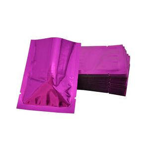 8 * 12 cm 200 sztuk / partia Purple Top Otwórz Aluminium Folia Pakująca Bag Heal Seal Tea Snack Food Vacuum Mylar Packing Torba do kawy Pakiet Przechowywanie