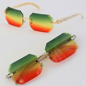 2022 New Rimless Metal Sunglasses T8200768 White Genuine Natural Buffalo Horn Sun glasses UV400 Lens Fashion C Decoration 18K Gold Large Square Frame male and female