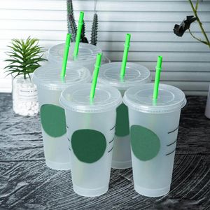 Plastic Brand Coffee Cups Mug Reusable Transparency Drinkware Lid 24oz/710ml Environmental Ice Cold Drink Cup Heat Resistant Tumbler Bulk Sale HH21-412