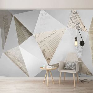 Custom 3D Wallpaper Nordic Personality Abstract Geometric Retro Newspaper Mural Living Room TV Background Wall Papel De Parede