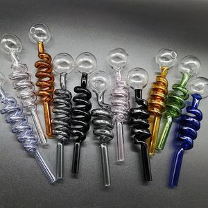 Qbsomk glas vattenrör oljebrännare rör dubbel bubbla rak kruka ca 140 mm spiralformad rör borosilikatfjäderrör för DAB rig Bong slumpmässig färg