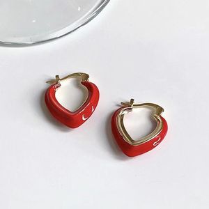 Hoop Huggie Girl Sweet Red Heart-Shaped Retro Drop Earrings for Women 2021 Korean Fashion Jewelry Christmas Party Trendy Elegant Accessori