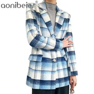 Women Striped lattice Blazer Long Sleeve Female Coat Notched Autumn Collar Jacket Office Lady Outwear 210604