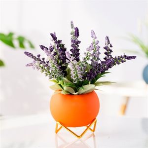 Small Ceramic Flower Pots And Planters with Gold Metal Stand 4 inch Coloful Cactus Succulents Potted Indoor Planter Pot Gift 211130