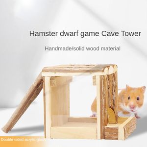 Small Animal Supplies Handmade Wooden Hamster Shelter Golden Bear Dwarf Rat Animals House Accessories Cage Landscaping