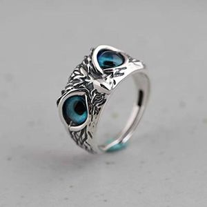 Anéis de banda de coruja de olho de demônio fashion para mulheres amantes de meninas retrô animal aberto ajustável anel de declaração joias presente