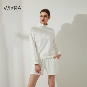 Wixra Womens Bomull Sweatshirts Solid Loose Långärmad Vår Casual All Match Hoodies Lady Fashion Toppar 210930