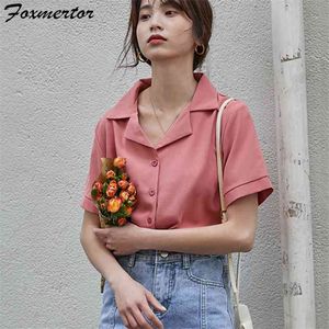 Fashion Blouse Women Summer Shirt Short Sleeve V Neck Solid 11Style Office Ladies Tops Casual Female Clothing #355 210412
