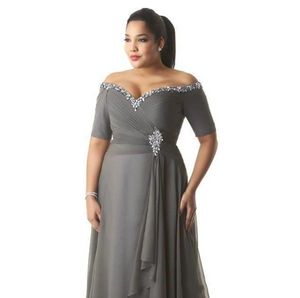 Grey Mother of the Bride Groom Dresses Plus Size Off the Shoulder Cheap Chiffon Prom Party Gowns Long Evening Wear188D
