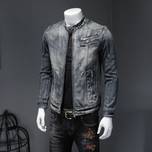 Мода тонкий мотоцикл джинсовая куртка мужчина одетая бомбардировщик куртки повседневные мужские туалеты Windbreaker Coats Retro Unge Tops Streetwear Jeans
