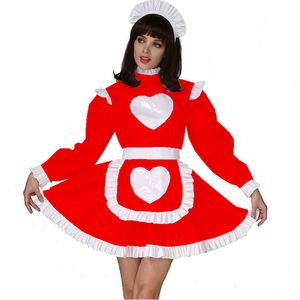 2021 Cute Lolita Maid Costumes French Maid Dress Amine Cosplay Costume Waitress Maid Party Stage Costumes PVC Sexy Long Sleeve Dress