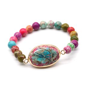 Oval Charm Gemstone Bracelet Turquoise Beads Stretch Strand Bangle Love Wish Stone Bracelets for Women Jewelry