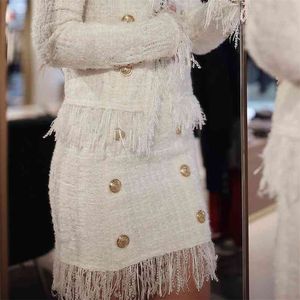 High Street Est Out outono Inverno Barroco Designer Saia das Mulheres Borla Fringed Leão Botões Lã Mistura Tweed 210521