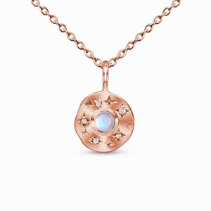 S925 Sterling Silver Round Plate Inlaid Moonstone Pendant Rose Gold Kvinna Halsband Fashion All-Match Smycken Par