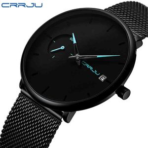 CRRJU Mens Watches Top Luxury Brand Fashion Quartz Watch Men Waterproof Thin Mesh Steel Date Analog Male Clock Relogio Masculino 210517