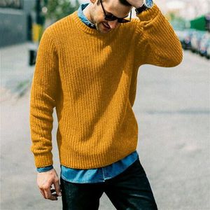 2021 Pullover Męskie Zrelaksowany rozrywka Kolor Kontrast i pogrubiony Okrągły Sweter Neck Sweter Mężczyzna Moda Gruby Sweter Wełny Knitwear Y0907