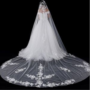 Bruidssluiers lan ting bruid m bloemstijl accessoires Lace Applique Edge European Oversized Princess Wedding Veil