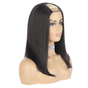 U Part Wig Pixie Cut Short Human Hair Peruvian Remy Pright Bob Wigs для чернокожих женщин