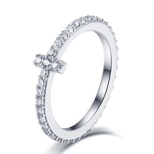 Pierścienie ślubne Amazon Biżuteria S925 Srebrny pierścień Srebrny Pierścień Kobiet Prosty modny palec krzyżowy w kształcie litery T pełen diamentów
