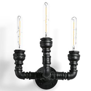 Vägglampa Loft Styie Industriell vintage LED Vattenrör Retro Ljus Sconce 3 Heads Iron Trairway Lighting Fixture Armature