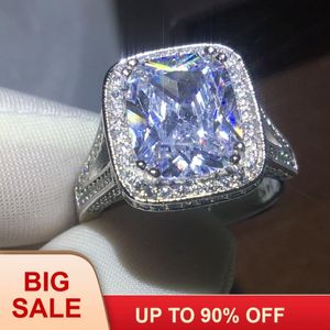 Alyans Moda Takı Majestic Duygu 10ct Gem 5a Zirkon Taş 14kt Beyaz Altın Dolgulu Nişan Bant Yüzük Seti SZ 5-11